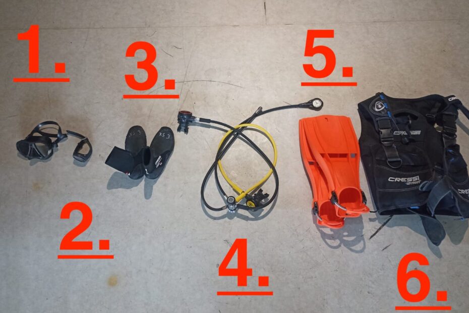 Scuba diving equipment list in order